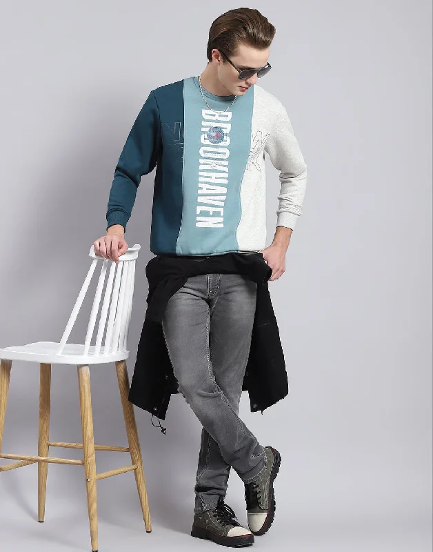 men's sports shirts for sports teamsMen Blue Printed Round Neck Full Sleeve Sweatshirt