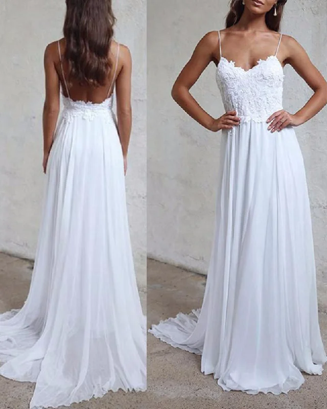Striped dresses for womenSexy Spaghetti Straps Boho Beach Wedding Dresses Lace Appliques Bohemian Bridal Dresses