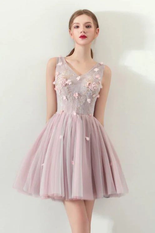 Day dresses for everyday wearA-Line V Neck Flowers Short Homecoming Dresses,Graduation Dress OKC62