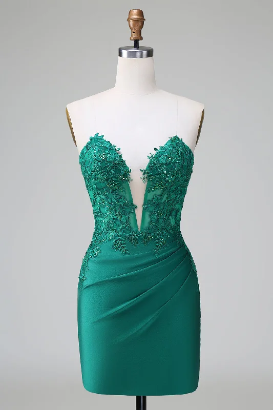 Festival dresses for music and arts eventsClassy Dark Green Bodycon Strapless Pleated Short Homecoming Dress with Beading Festival dresses for music and arts eventsClassy Dark Green Bodycon Strapless Pleated Short Homecoming Dress with Beading