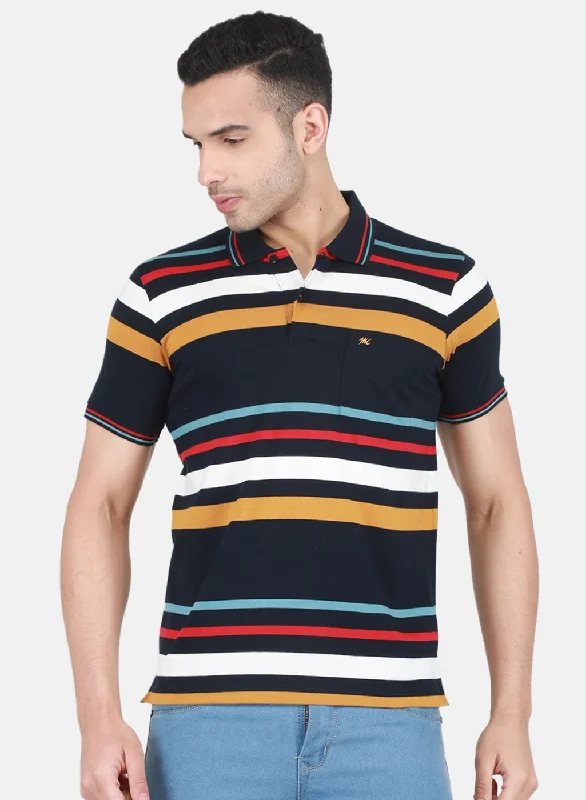 using a steamer on short-sleeved shirts for menMen NAvy Blue Stripe T-Shirt