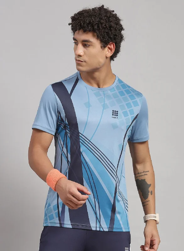 short-sleeved men's tops designed for layeringMen Blue Printed T-Shirt
