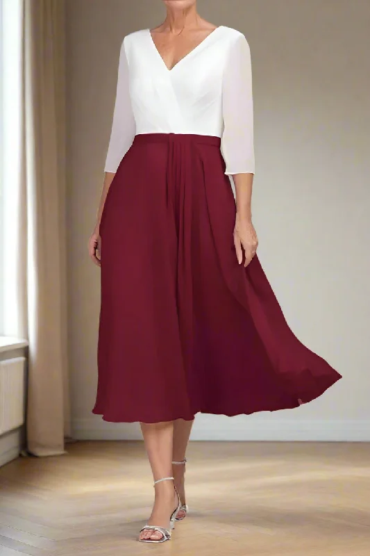 A-line dresses for womenSimple V Neck Chiffon 3/4 Length Sleeve Mother of the Bride Dress