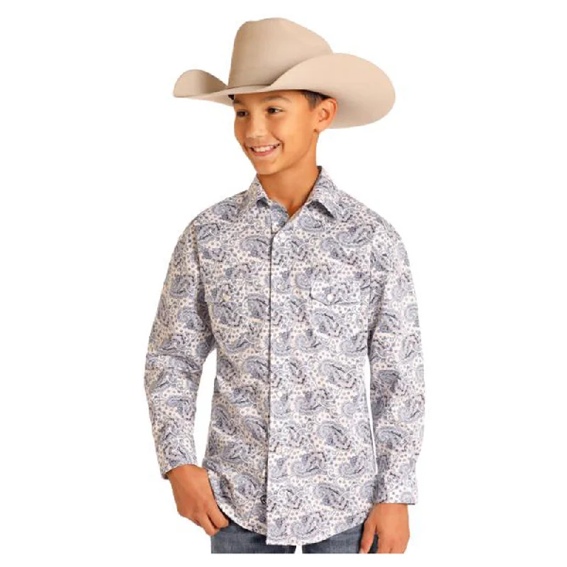 Autumn women's topsBBN2S04706 Rock & Roll Boys' Long Sleeve Western Snap Shirt - White Paisley
