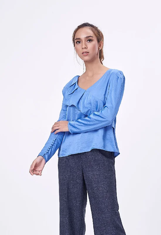 Designer women's topsAsymmetrical Ruffle Puff Sleeve Blouse