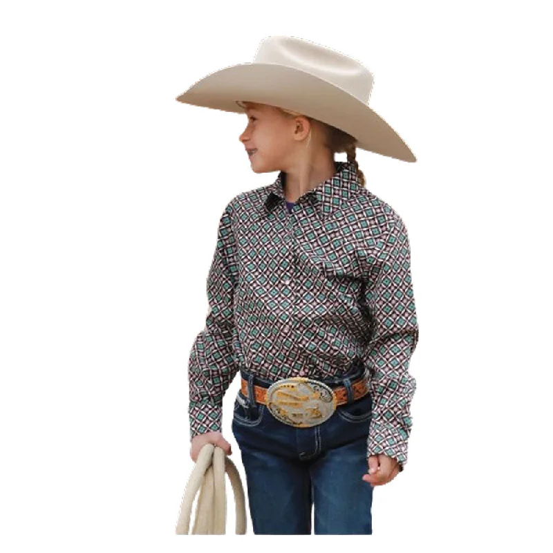 Halter neck women's topsCTW8040006 Cruel Girl Girls' Long Sleeve Western Snap Shirt - Purple Print