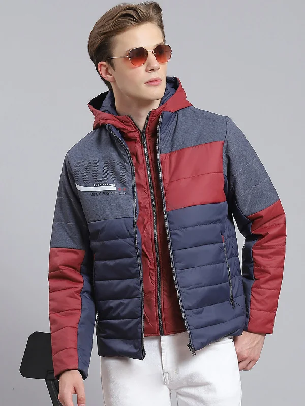 men's wool car coatsMen Navy Blue Solid Hooded Full Sleeve Jacket