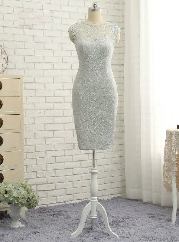 Festival dresses for music and arts eventsImpressive Silver Mother Of The Bride Dresses Sheath Cap Sleeves Lace