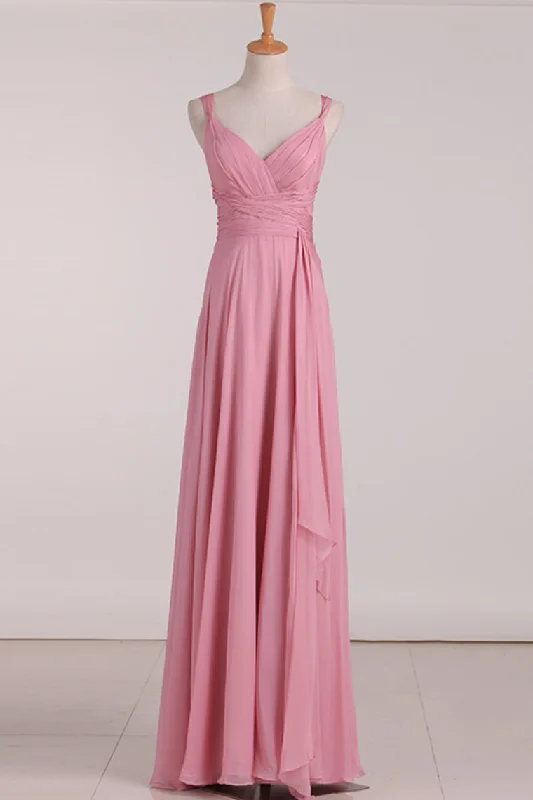 Leather dresses for womenPink V-Neck Lace-Up Long Bridesmaid Dress