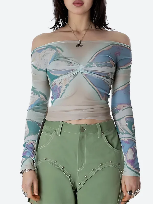 Thermal women's topsFairycore Butterfly Mesh Top