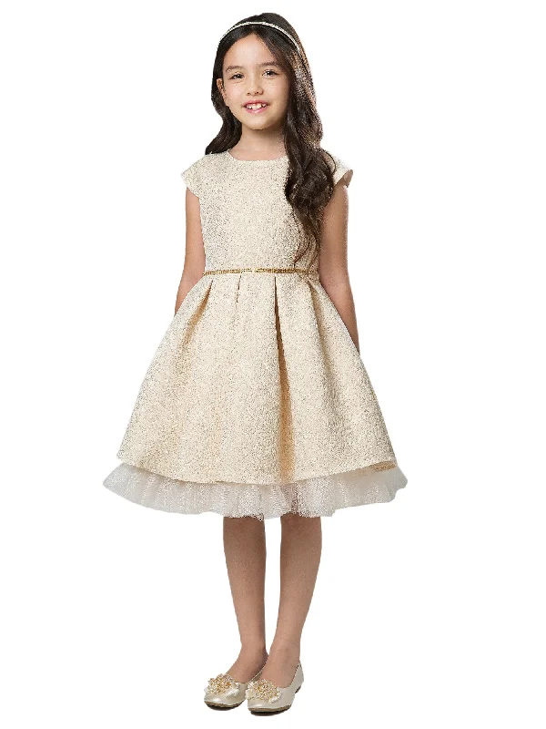 V-neck dresses for womenBig Girls Ivory Pleated Jacquard Cap Sleeve Tulle Junior Bridesmaid Dress 7-16