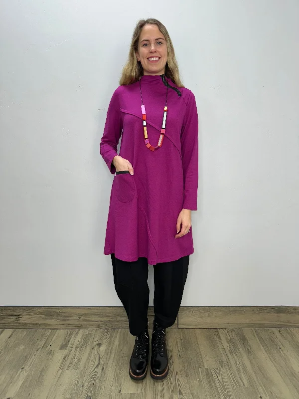 Bohemian women's topsFuchsia Pink Long Sleeve French Terry Dress