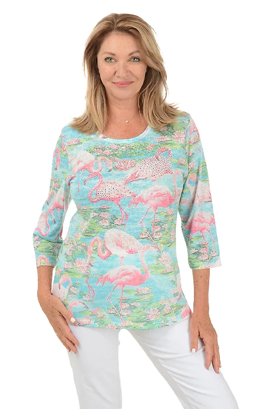 Wrinkle-resistant women's topsFlamingo Jeweled Knit Top