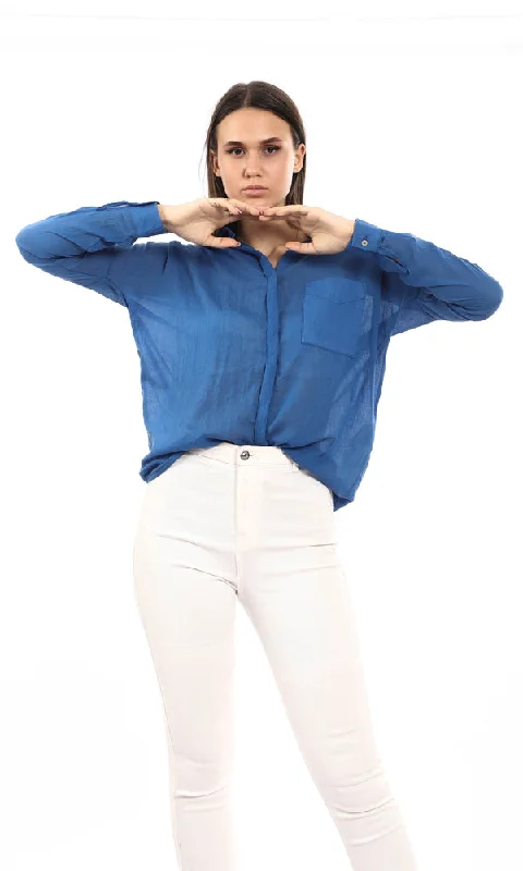 Embellished women's tops96798 Lightweight High Low Polyester Shirt - Royal Blue