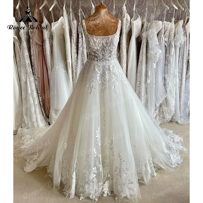 Tight-fitting dresses for womenRoycebridal 2025 hochzeitskleid Luxury Bridal Lace Wedding Gowns Elegant Square Neckline Princess Women Boho Wedding Dresses Court Train