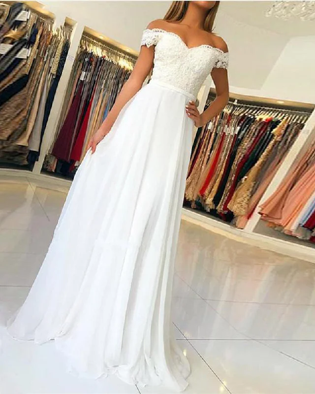 Women's casual dressesWomen Cheap Price Wedding Gown Off the Shoulder Lace Beach Lace Chiffon Ivory Bridal Dress WD0926