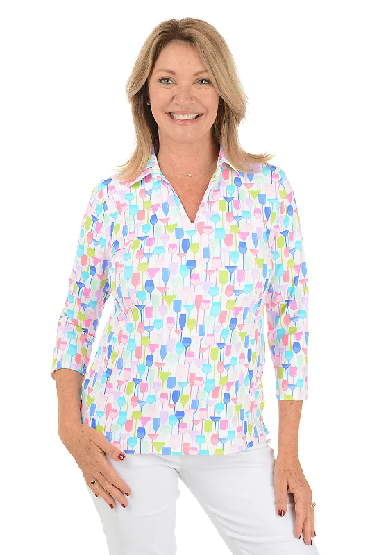 Earth-tone women's topsWhite Wine Glasses UPF50+ 3/4 Sleeve Polo Top