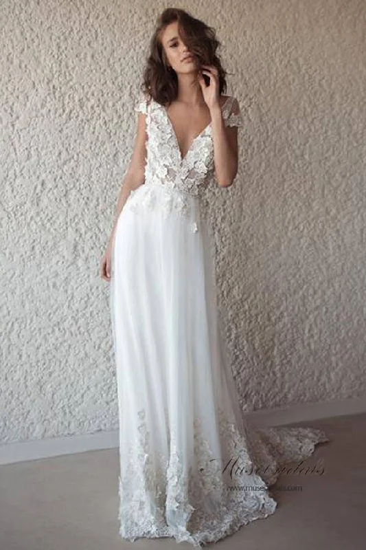 Gym wear dresses for athletic activitiesRoycebridal Ivory See-through Cap Sleeves Boho Wedding Dresses, Beach Wedding Dress, MW518
