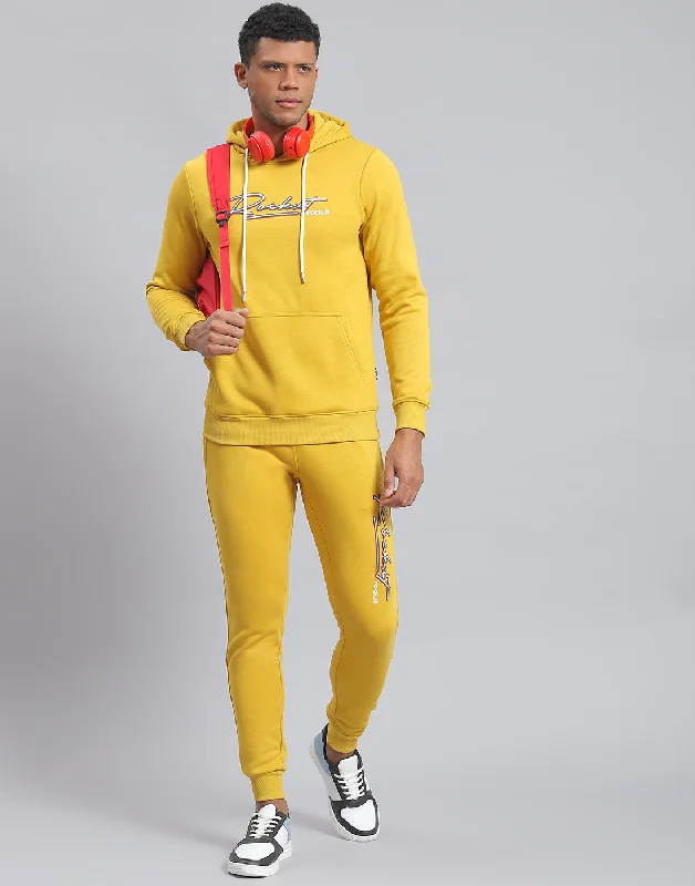 men's tennis shirtsMen Yellow Solid Hooded Full Sleeve Tracksuit