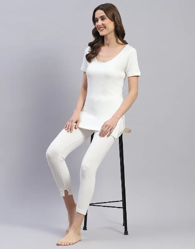 Autumn-inspired women's skirtsWomen Off White Solid Thermal Lower