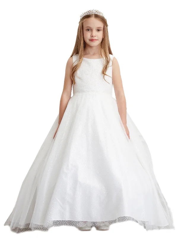 Flutter sleeve dresses for womenBig Girls White Sparkling Glitter Tulle Ombre Junior Bridesmaid Dress 8-12