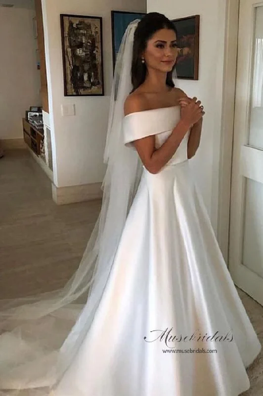Workout dresses for active lifestylesRoycebridal Modest Simple Ivory A Line Off Shoulder Wedding Dresses, Bridal Gown, MW517