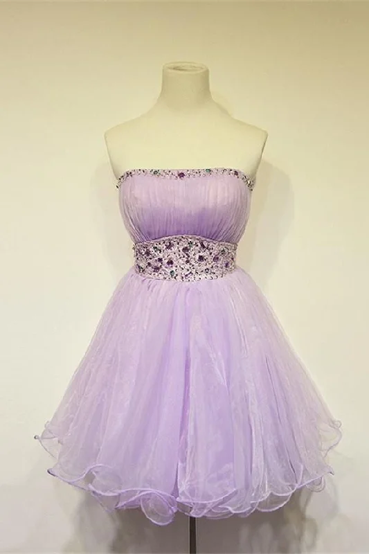 Velvet dresses for winterPurple Strapless High Low Beaded Lace Up Elegant Homecoming Dress K181