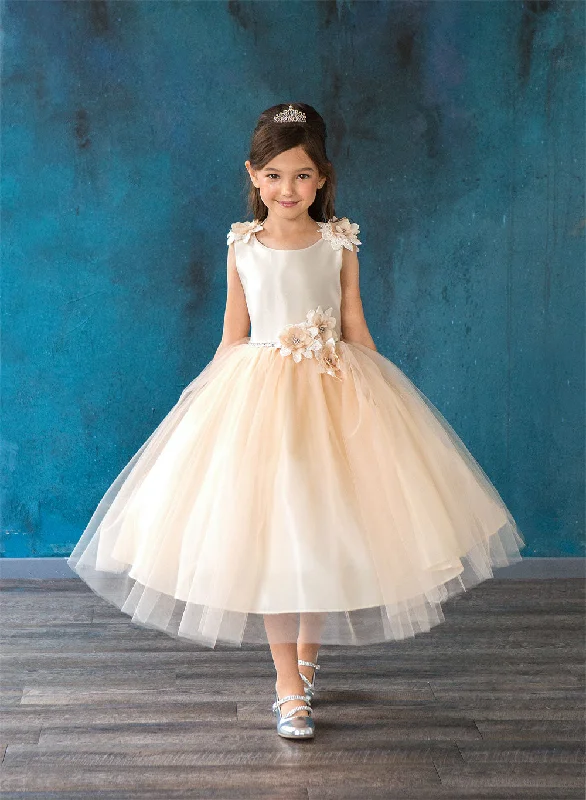 Linen dresses for summerBig Girls Champagne Beaded Flower Appliques Tulle Junior Bridesmaid Dress 8-16