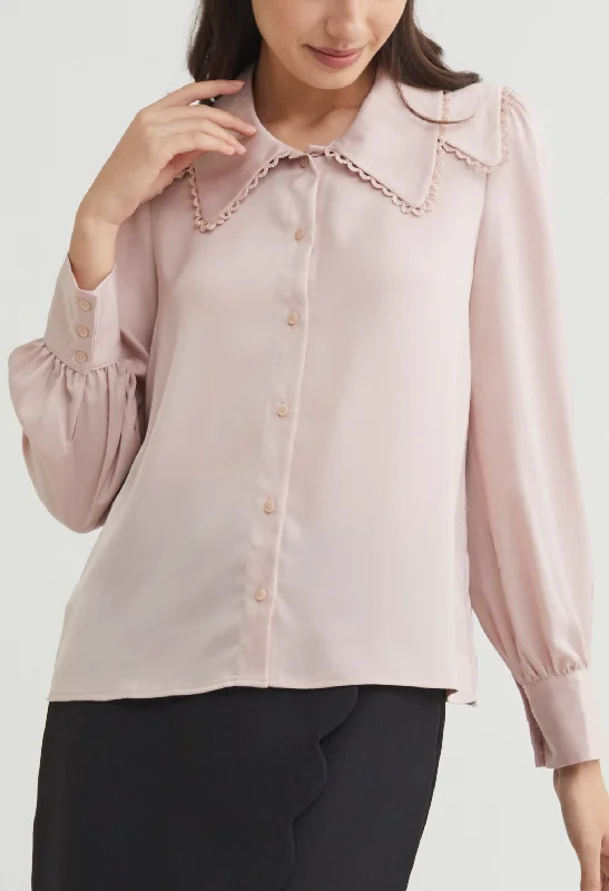 Sage green women's topsDouble Layered Collar Blouse