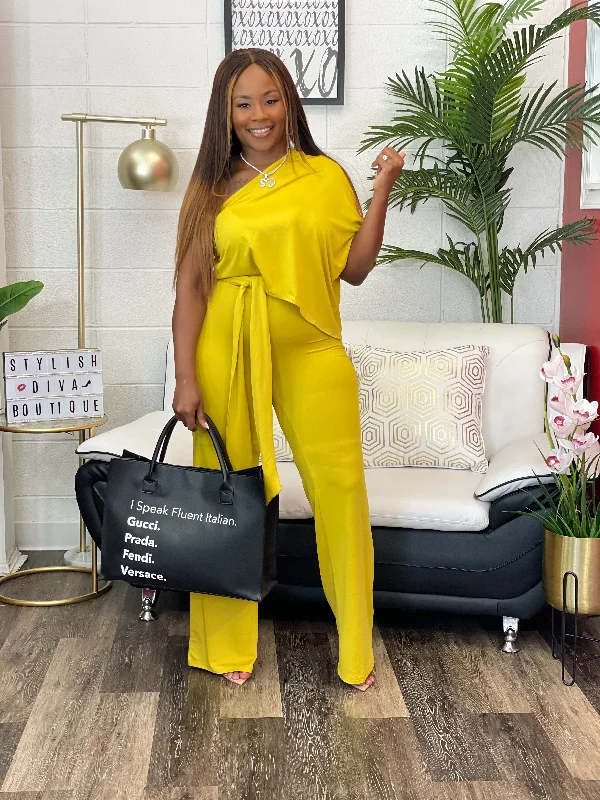 Pleated women's skirtsJayne One Shoulder Jumpsuit (Mustard)