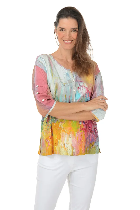 Halter neck women's topsPetite Lavender Pleated Button Sleeve Blouse