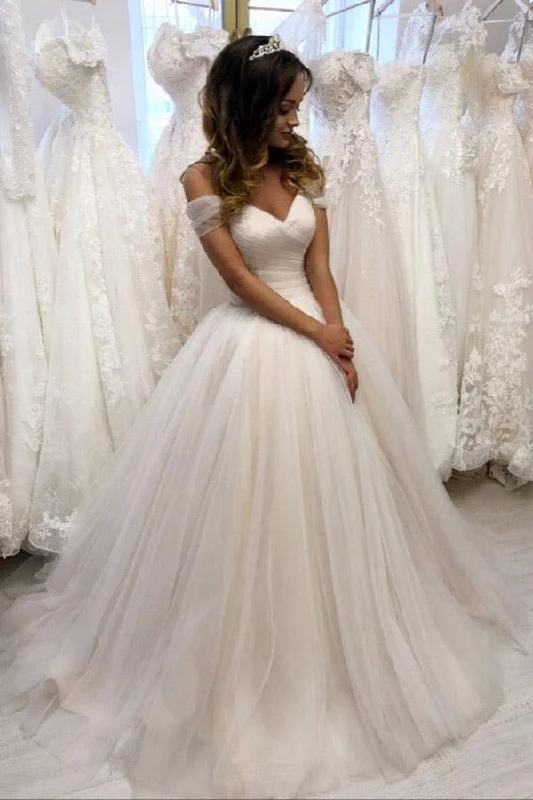 Halter dresses for womenRoycebridal Ivory Tulle Off-the-Shoulder Sweetheart Wedding Dresses, Wedding Gowns, MW732