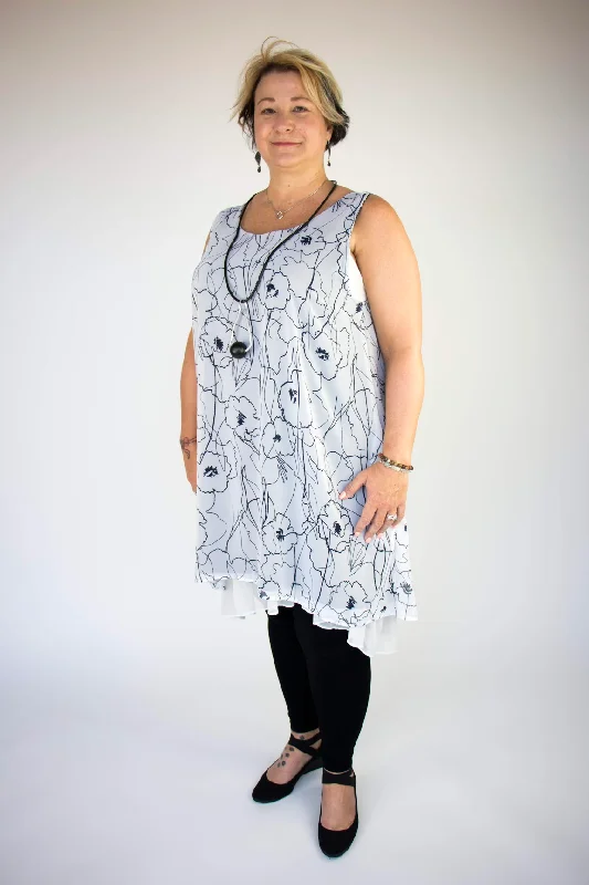 Lace-up women's topsWhimsical Floral Pattern Chiffon LA Tunic Dress