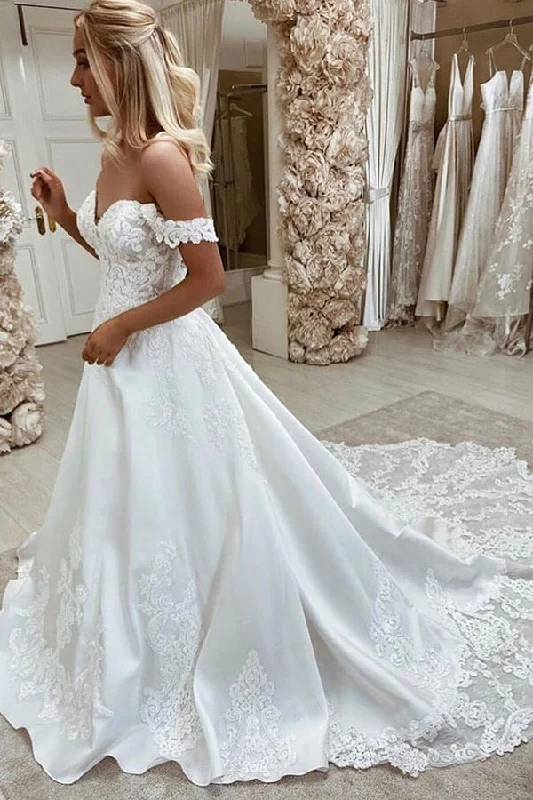 Festival dresses for music and arts eventsRoycebridal Gorgeous Satin A-line Sweetheart Wedding Dresses With Lace Appliques, MW625