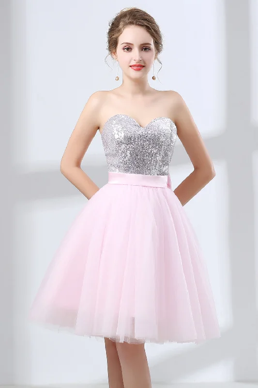 One-shoulder dresses for womenSequin Lace & Tulle Sweetheart Neckline Short Length A-line Bridesmaid Dresses