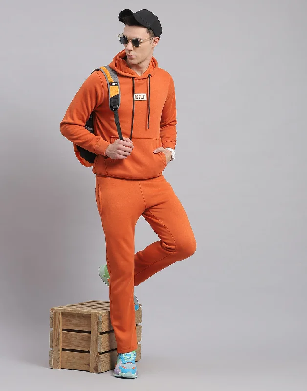 men's football jerseysMen Rust Solid Hooded Full Sleeve Tracksuit