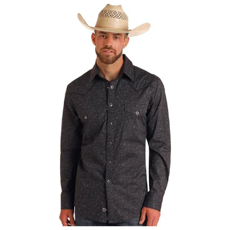 Affordable women's topsBMN2S05839 Rock & Roll Men's Long Sleeve Western Snap Shirt - Black Paisley