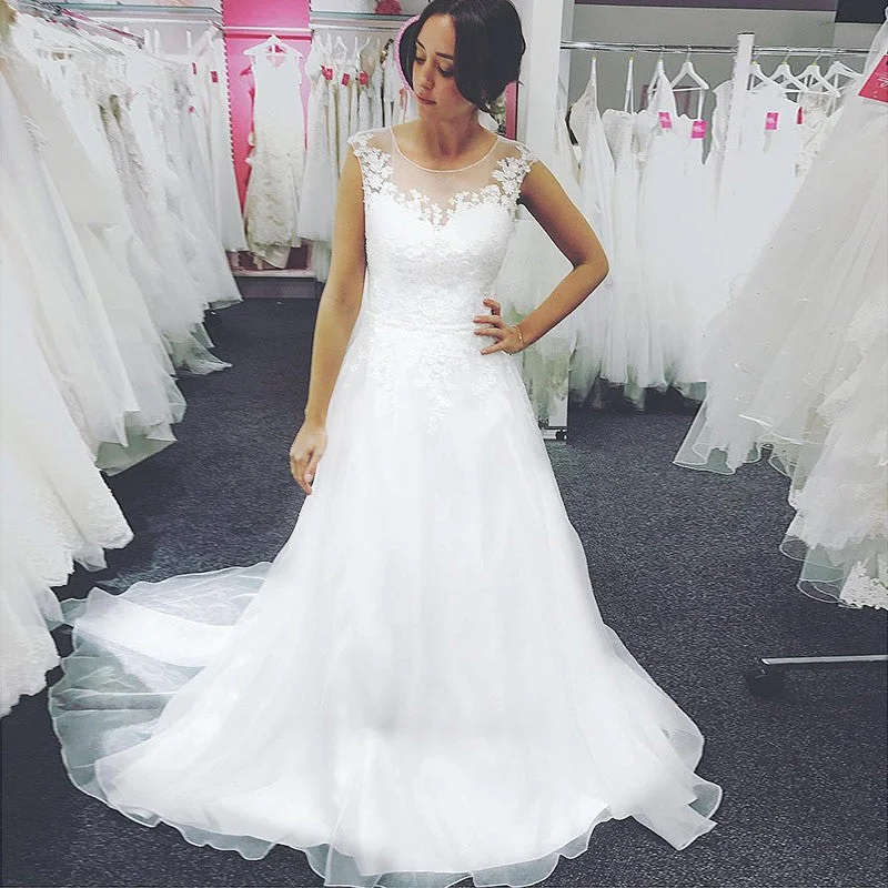 Designer dresses for high-end fashionA-Line Organza Wedding Dress, Tulle Charming Applique Cheap Wedding Dress, LB0772