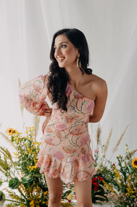 Summer dresses for hot weatherLolita Pink Printed Cotton One Shoulder Dress