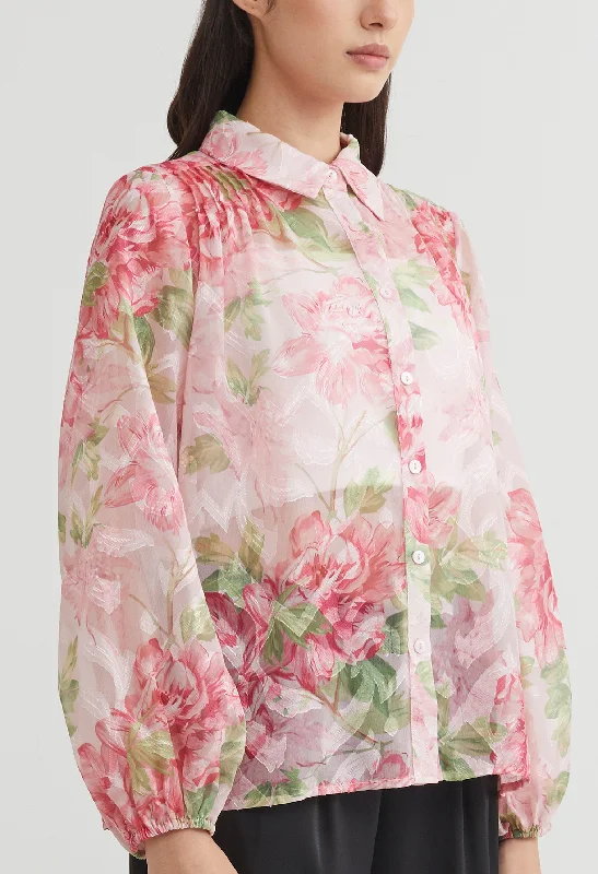 Handmade women's topsFloral Shimmer Chiffon Blouse