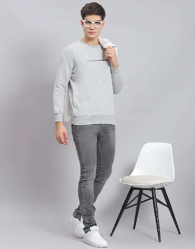 men's sports shirts for professional athletesMen Grey Solid Round Neck Full Sleeve Sweatshirt