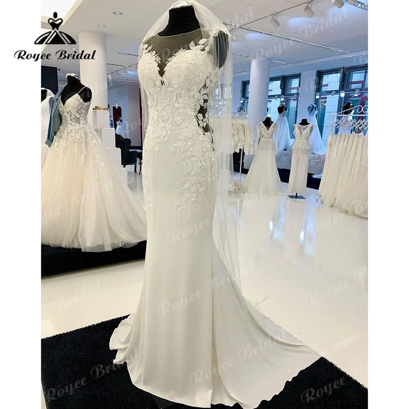 Round-neck dresses for womenRoycebridal Backless Mermaid/Trumpet Boho Wedding Dress 2025 Robe Satin Elegant Bridal Boho Long Receiption Party Gowns New Mariage Cut-out