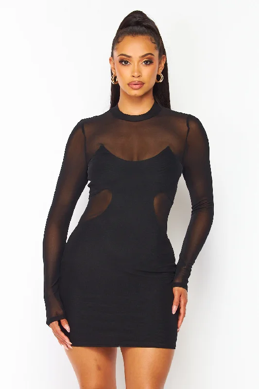 Bohemian women's dressesAva Nylon Contrast Mesh Bodycon Cutout Mini Dress