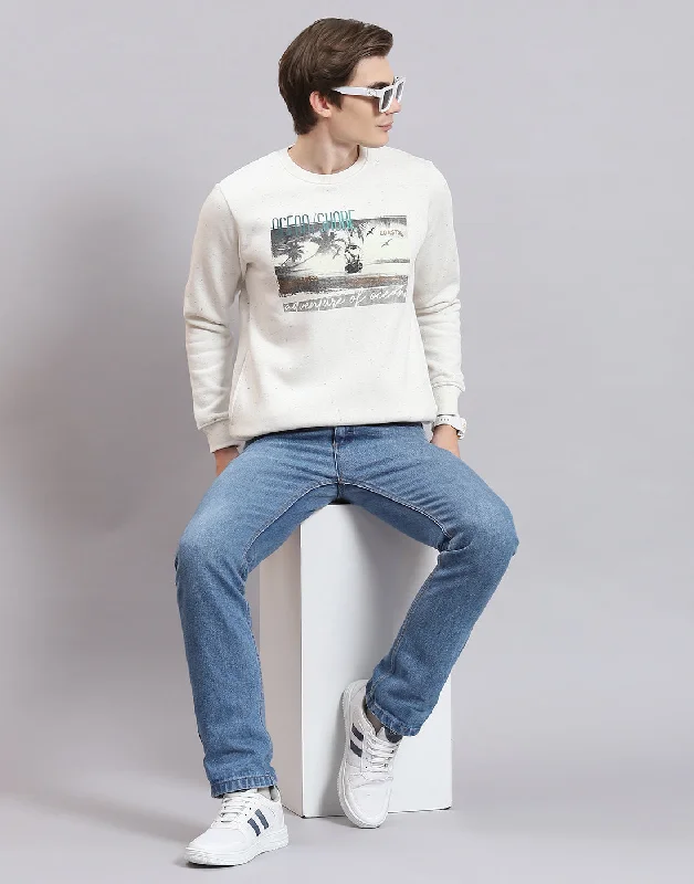 men's casual sports shirtsMen Off White Solid Round Neck Full Sleeve Sweatshirt