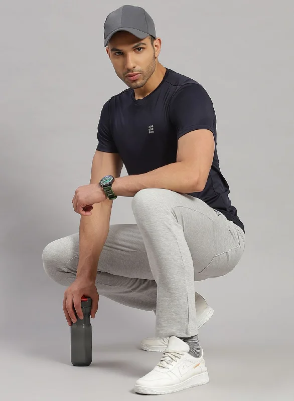 affordable short-sleeved shirts for menMen NAvy Blue Solid T-Shirt