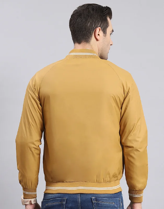 men's Chesterfield coats with button-through sleevesMen Mustard Solid Mandarin Collar Full Sleeve Jacket