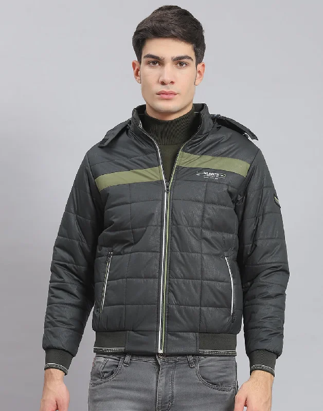 men's high-visibility parkas for safetyMen Olive Solid Hooded Full Sleeve Jacket