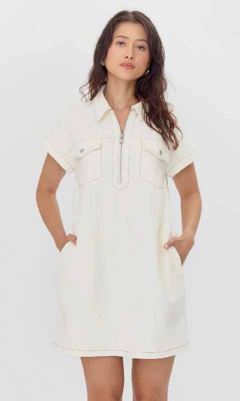 Solid color dresses for womenAida Front Zip Stretch Twill Mini Dress