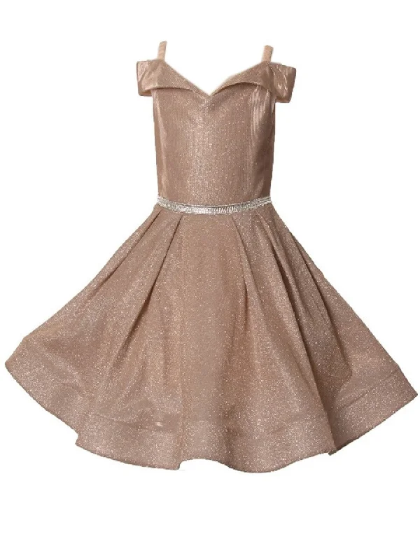 Summer dresses for hot weatherGirls Multi Color Glitter Metallic Off Shoulder Junior Bridesmaid Dress 4-14