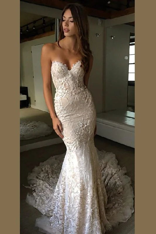 Plus-size dresses for womenRoycebridal Strapless Open Back Sweetheart Wedding Dresses With Trumpet Sweep Train, MW193